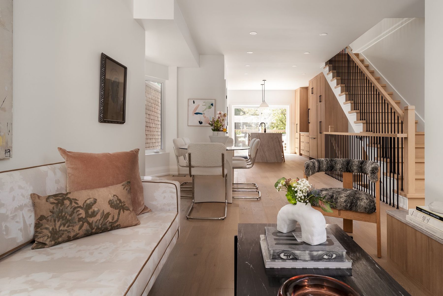 Completed Toronto full-home renovation with an open living room and custom millwork